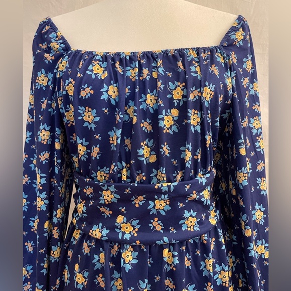 A-line Puff Sleeve Dress Blue Flowery Size XXL - Picture 4 of 13
